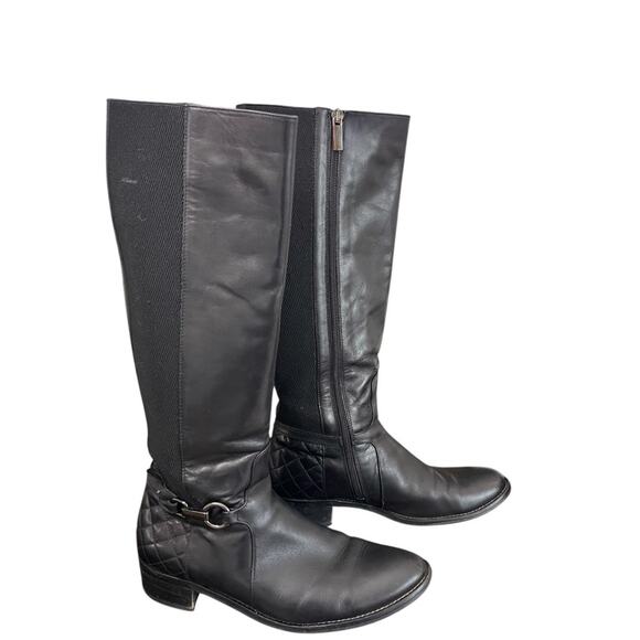 Aquatalia Oralie Black Knee-High Stretch Leather Riding Boots Side Zip Quilted 8 - Picture 5 of 10